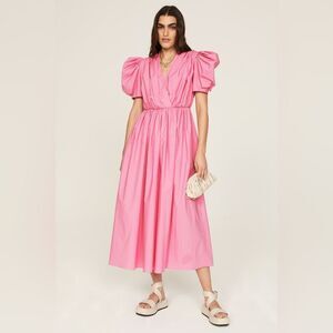 ARIAS NEW YORK Gathered Shoulder pink poplin midi Dress size 6